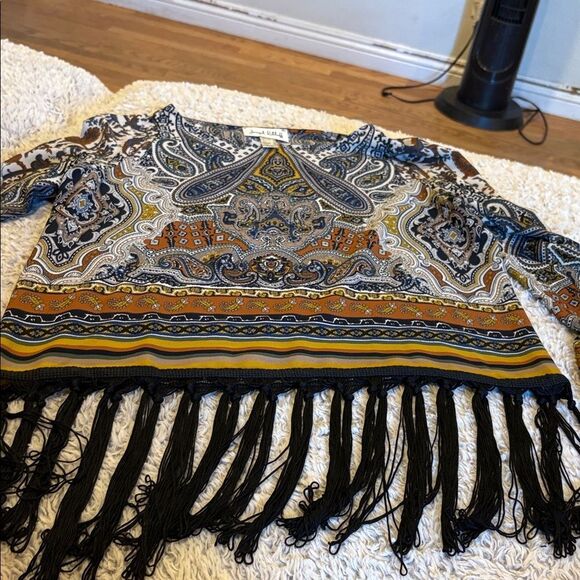 Joseph Ribkoff Multicolor Paisley Fringe Blouse - Picture 1 of 5